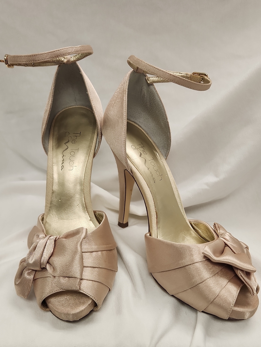 🩰 Blush Satin Ankle-Strap Peep-Toe Heels Sz 7.5